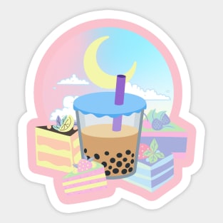 Boba Tea Cake Pastel Kawaii Moon Bubble Tea Dessert Cute Japanese Y2K Vaporwave Sticker